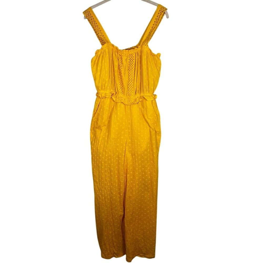 Colorful Floral Eyelet Jumpsuit Yellow M Resort Preppy Neutral Earthy Boho Indie